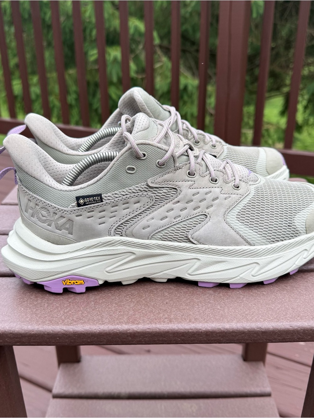 Hoka Anacapa 2  Low GTX Women's Trail Hiker Shoe GrayTaupe with Lavender Accents